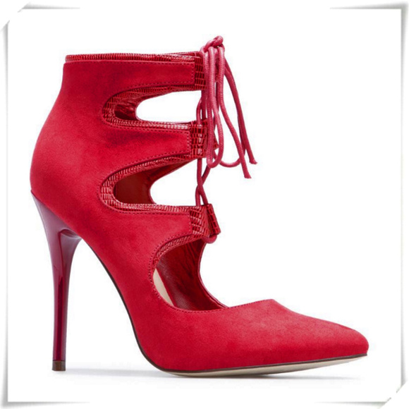 Shoe Dazzle Shoes - Shoedazzle Party Dress Pointed Toe Lace Up Cut Out Red Booties Stiletto Heels